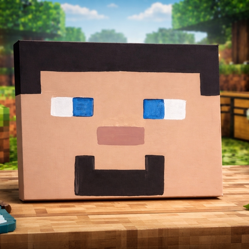 Hand-Painted Minecraft Steve Canvas Painting – 8 × 10 Inches